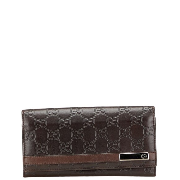 Gucci Guccissima logo plaque long wallet 233112 brown leather women's GUCCI